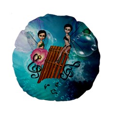 Music, Pan Flute With Fairy Standard 15  Premium Round Cushions by FantasyWorld7