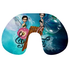 Music, Pan Flute With Fairy Travel Neck Pillows by FantasyWorld7