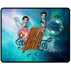 Music, Pan Flute With Fairy Double Sided Fleece Blanket (medium)  by FantasyWorld7