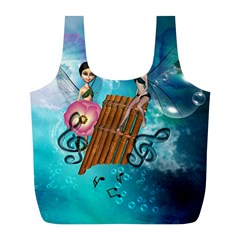 Music, Pan Flute With Fairy Full Print Recycle Bags (l)  by FantasyWorld7