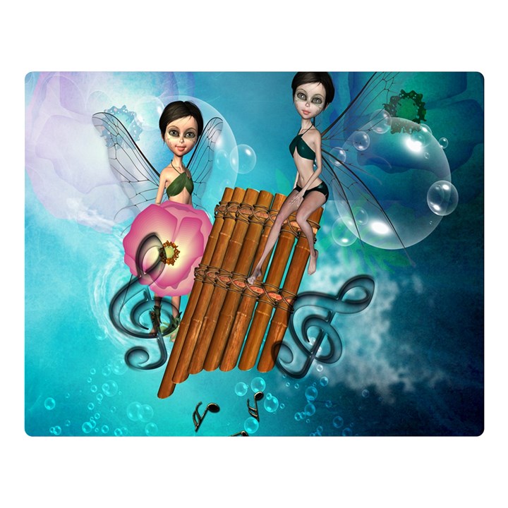 Music, Pan Flute With Fairy Double Sided Flano Blanket (Large) 