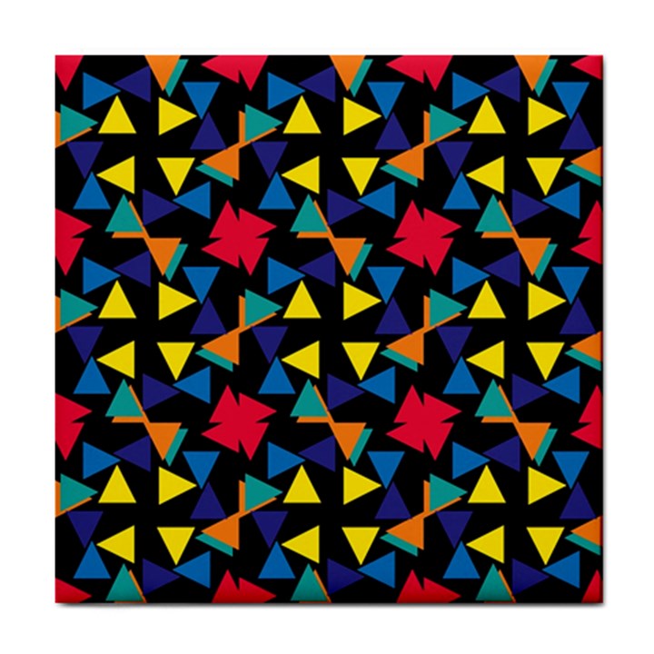 Colorful triangles and flowers pattern Tile Coaster