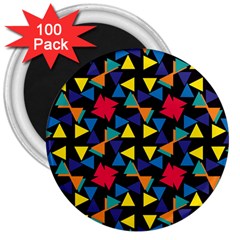 Colorful Triangles And Flowers Pattern 3  Magnet (100 Pack) by LalyLauraFLM