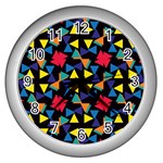 Colorful triangles and flowers pattern Wall Clock (Silver) Front