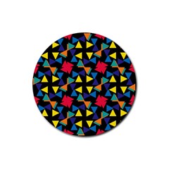 Colorful Triangles And Flowers Pattern Rubber Round Coaster (4 Pack) by LalyLauraFLM