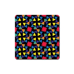 Colorful Triangles And Flowers Pattern Magnet (square) by LalyLauraFLM