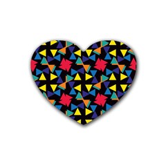 Colorful Triangles And Flowers Pattern Heart Coaster (4 Pack) by LalyLauraFLM