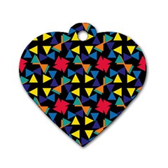 Colorful Triangles And Flowers Pattern Dog Tag Heart (two Sides) by LalyLauraFLM