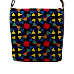 Colorful Triangles And Flowers Pattern Flap Closure Messenger Bag (l) by LalyLauraFLM