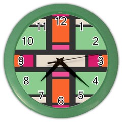 Rectangles Cross Color Wall Clock by LalyLauraFLM