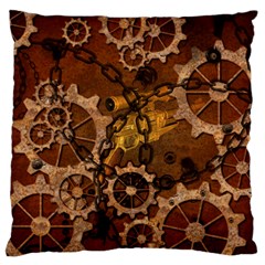 Steampunk In Rusty Metal Large Cushion Cases (one Side)  by FantasyWorld7