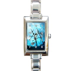 Underwater World With Shipwreck And Dolphin Rectangle Italian Charm Watches by FantasyWorld7