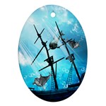 Underwater World With Shipwreck And Dolphin Ornament (Oval)  Front