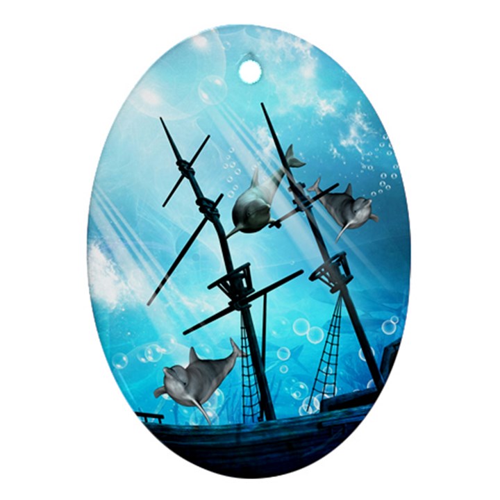 Underwater World With Shipwreck And Dolphin Ornament (Oval) 