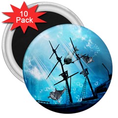 Underwater World With Shipwreck And Dolphin 3  Magnets (10 Pack)  by FantasyWorld7