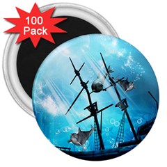 Underwater World With Shipwreck And Dolphin 3  Magnets (100 Pack) by FantasyWorld7