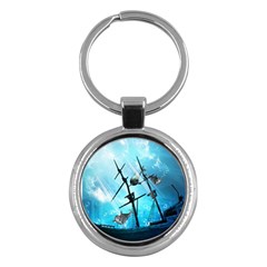 Underwater World With Shipwreck And Dolphin Key Chains (round)  by FantasyWorld7