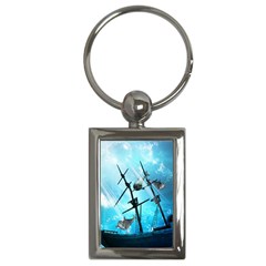 Underwater World With Shipwreck And Dolphin Key Chains (rectangle)  by FantasyWorld7