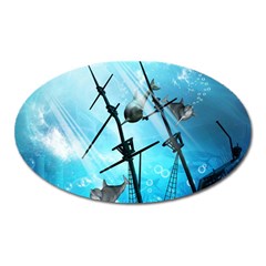 Underwater World With Shipwreck And Dolphin Oval Magnet by FantasyWorld7