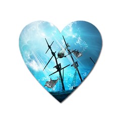 Underwater World With Shipwreck And Dolphin Heart Magnet by FantasyWorld7