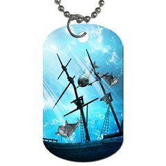 Underwater World With Shipwreck And Dolphin Dog Tag (one Side) by FantasyWorld7