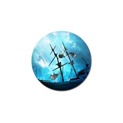 Underwater World With Shipwreck And Dolphin Golf Ball Marker by FantasyWorld7