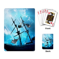 Underwater World With Shipwreck And Dolphin Playing Card by FantasyWorld7