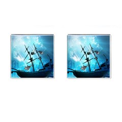 Underwater World With Shipwreck And Dolphin Cufflinks (square) by FantasyWorld7