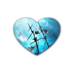 Underwater World With Shipwreck And Dolphin Heart Coaster (4 Pack)  by FantasyWorld7