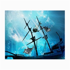 Underwater World With Shipwreck And Dolphin Small Glasses Cloth (2-side) by FantasyWorld7