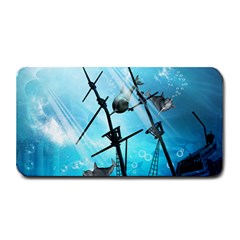 Underwater World With Shipwreck And Dolphin Medium Bar Mats by FantasyWorld7