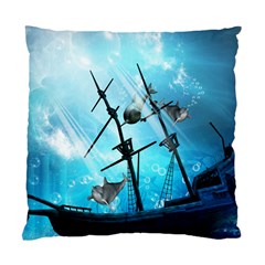 Underwater World With Shipwreck And Dolphin Standard Cushion Case (one Side)  by FantasyWorld7