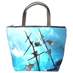 Underwater World With Shipwreck And Dolphin Bucket Bags by FantasyWorld7