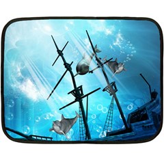 Underwater World With Shipwreck And Dolphin Fleece Blanket (mini) by FantasyWorld7