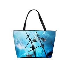 Underwater World With Shipwreck And Dolphin Shoulder Handbags by FantasyWorld7