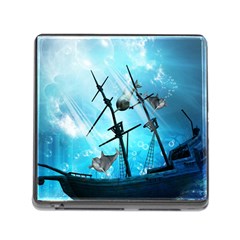 Underwater World With Shipwreck And Dolphin Memory Card Reader (square) by FantasyWorld7