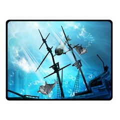 Underwater World With Shipwreck And Dolphin Double Sided Fleece Blanket (small)  by FantasyWorld7