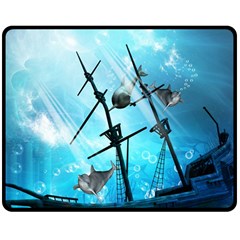 Underwater World With Shipwreck And Dolphin Double Sided Fleece Blanket (medium)  by FantasyWorld7