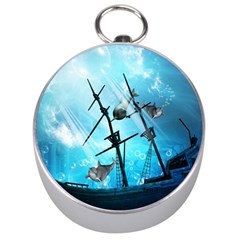 Underwater World With Shipwreck And Dolphin Silver Compasses by FantasyWorld7