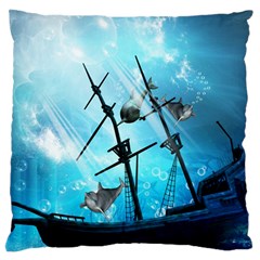 Underwater World With Shipwreck And Dolphin Standard Flano Cushion Cases (one Side)  by FantasyWorld7