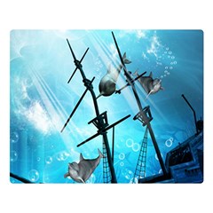 Underwater World With Shipwreck And Dolphin Double Sided Flano Blanket (large)  by FantasyWorld7