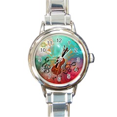 Violin With Violin Bow And Key Notes Round Italian Charm Watches by FantasyWorld7