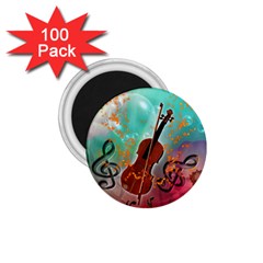 Violin With Violin Bow And Key Notes 1 75  Magnets (100 Pack)  by FantasyWorld7