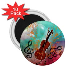 Violin With Violin Bow And Key Notes 2 25  Magnets (10 Pack)  by FantasyWorld7