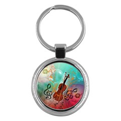 Violin With Violin Bow And Key Notes Key Chains (round)  by FantasyWorld7