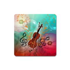 Violin With Violin Bow And Key Notes Square Magnet by FantasyWorld7