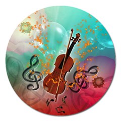 Violin With Violin Bow And Key Notes Magnet 5  (round) by FantasyWorld7