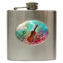 Violin With Violin Bow And Key Notes Hip Flask (6 Oz) by FantasyWorld7