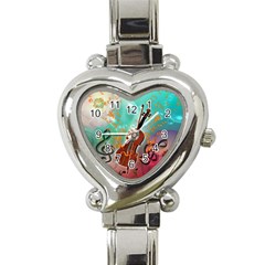 Violin With Violin Bow And Key Notes Heart Italian Charm Watch by FantasyWorld7