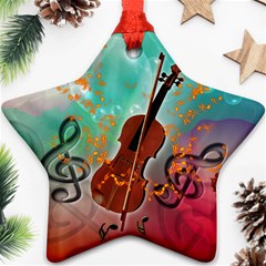 Violin With Violin Bow And Key Notes Star Ornament (two Sides)  by FantasyWorld7